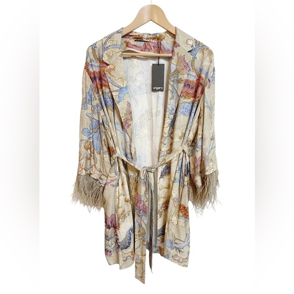 UNGARO Women's Courtney Feather-Trim Wrap Cardigan NEW WITH TAG SIZE US M NWT - Picture 2 of 8